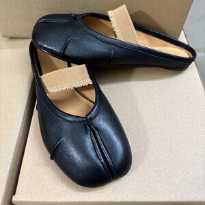 Maison Margiela Tabi Ballet Flats Black Size 38 US8 w/ Elastic Band Japan